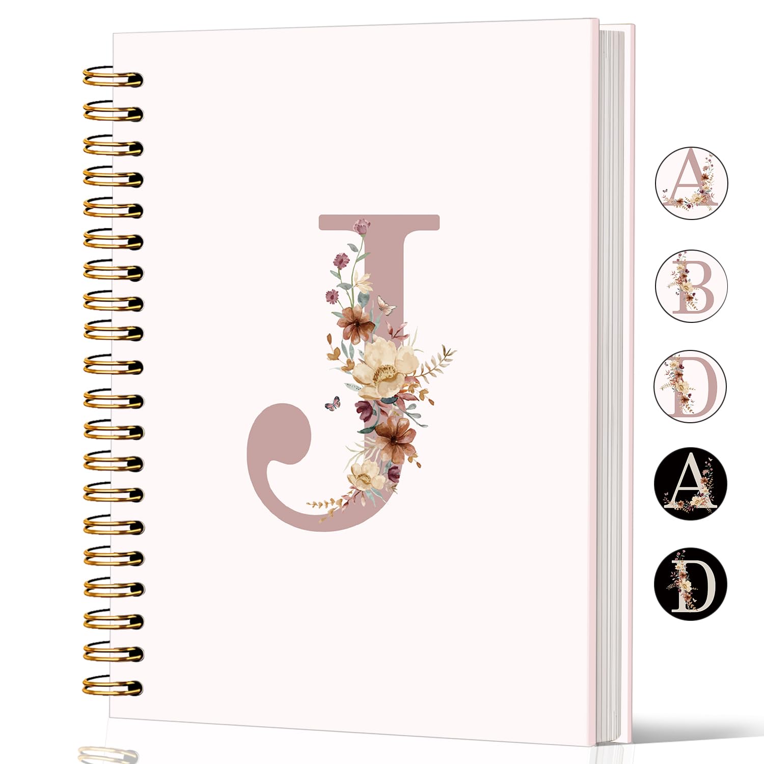 Lacama Customized Monogrammed Gifts, Pink Initial Letter J Notebook Journal, Birthday Gifts for Women, Aesthetic Wildflower Personalized Spiral