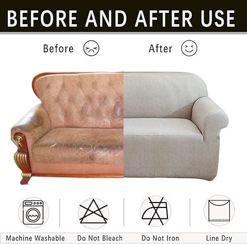 Miniatura 4 de Funda elástica para sofá estampada con una funda de cojín separada para sofás de 3 cojines, protector universal de muebles lavable y elástico (L,