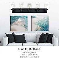 Vista 5 de Lámpara de tocador moderna negra para baño, 5 luces de baño, sobre espejo con pantalla de vidrio transparente, lámpara de montaje en pared, luces