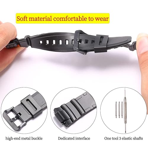 Miniatura 4 de RCNZWQB Correa de reloj de repuesto de resina para Casio MCW-100H WS-220 HDD-S100 Correa de goma impermeable de 0.630 in pulsera casual