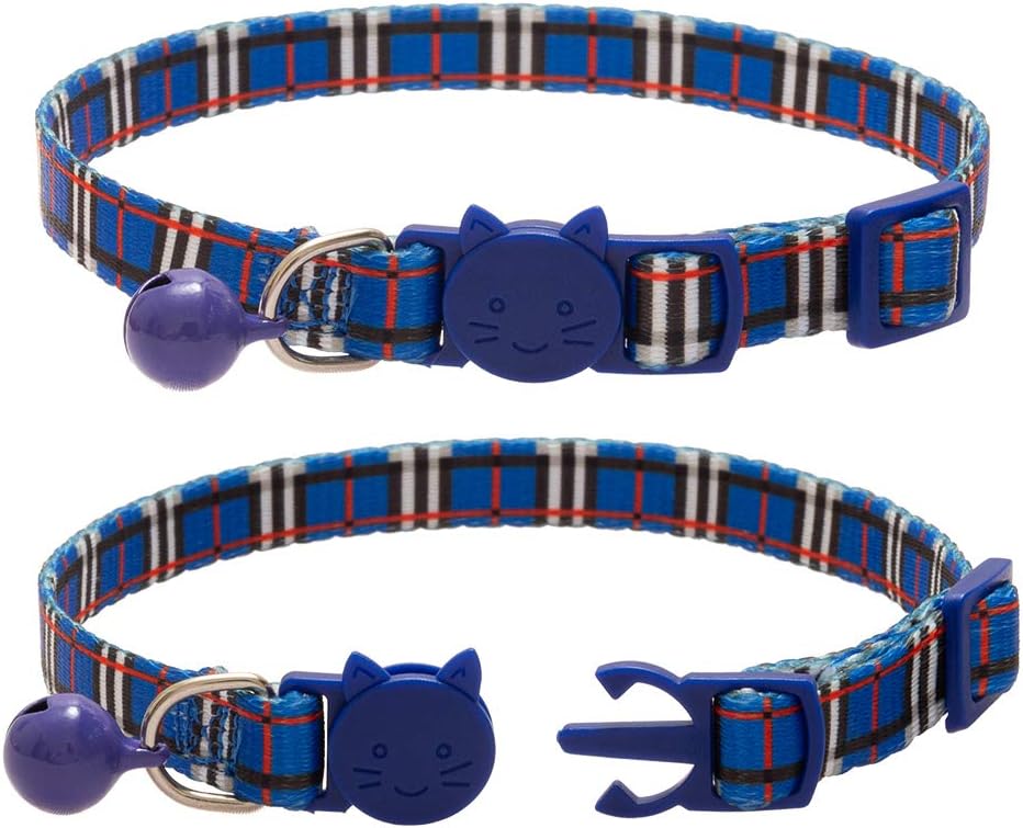Breakaway Cat Collars with Bell, Safety Buckle Plaid Patterns Mixed Colors, Adjustable Kitten Collars from 7.8-11.8 Inch, 6 Pack