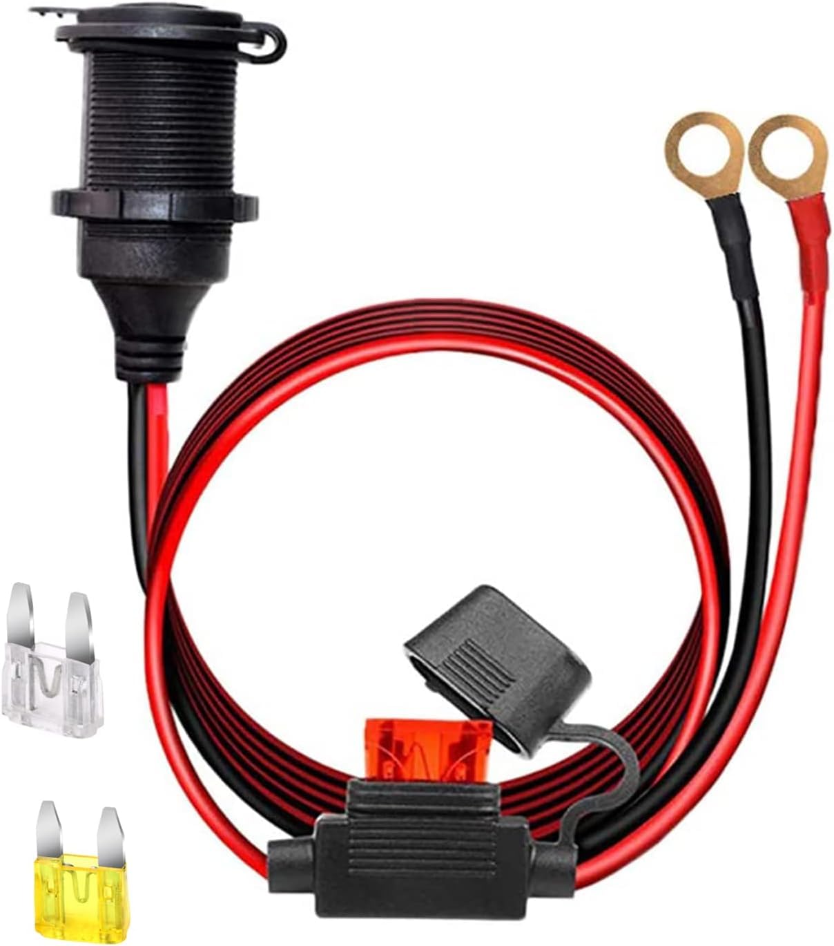 Presa accendisigari impermeabile 12V-24V - Cavo di prolunga AWG 14 da 3 m con portafusibile a lama, per barca, moto, auto