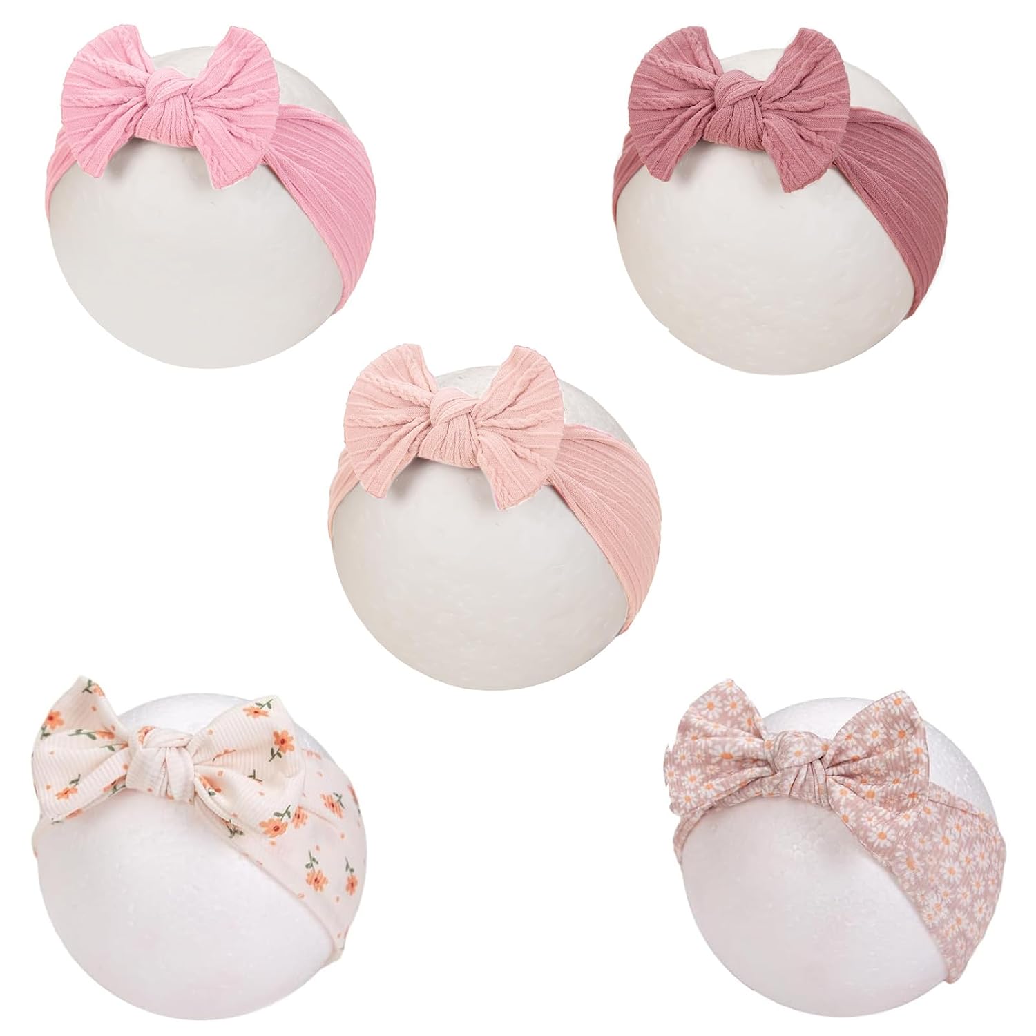 5pcs Baby Headbands Elastic Nylon Hairbands Super Soft Stretchy Hair Bows Hair Accessories for Baby Girls Newborn Infant Toddlers