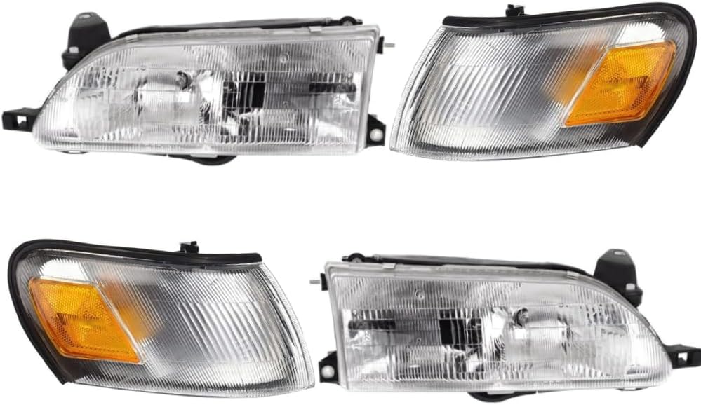 EPIC LIGHTING OE Fitment Replacement Headlight Signal Light Combo Set Compatible with Toyota 93 94 95 96 97 Corolla [ 811501A491 811101E221 8162012600 8161012600 ] 4-Piece