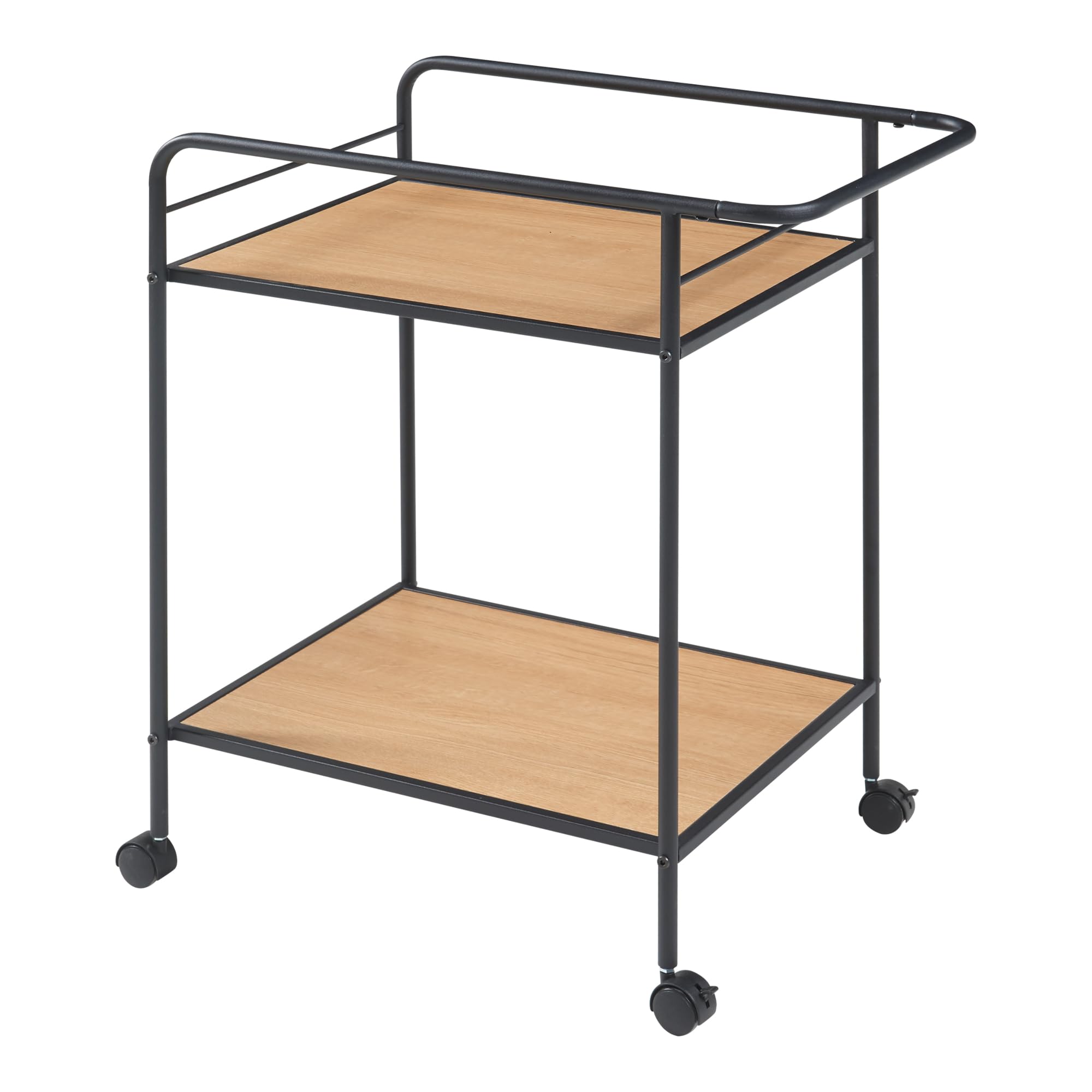 [en.casa] Carrello di Servizio Portavivande a Rotelle con 2 Ripiani Carrellino Portatutto da Cucina Ufficio 72 x 62 x 45 cm - Nero/Effetto Rovere
