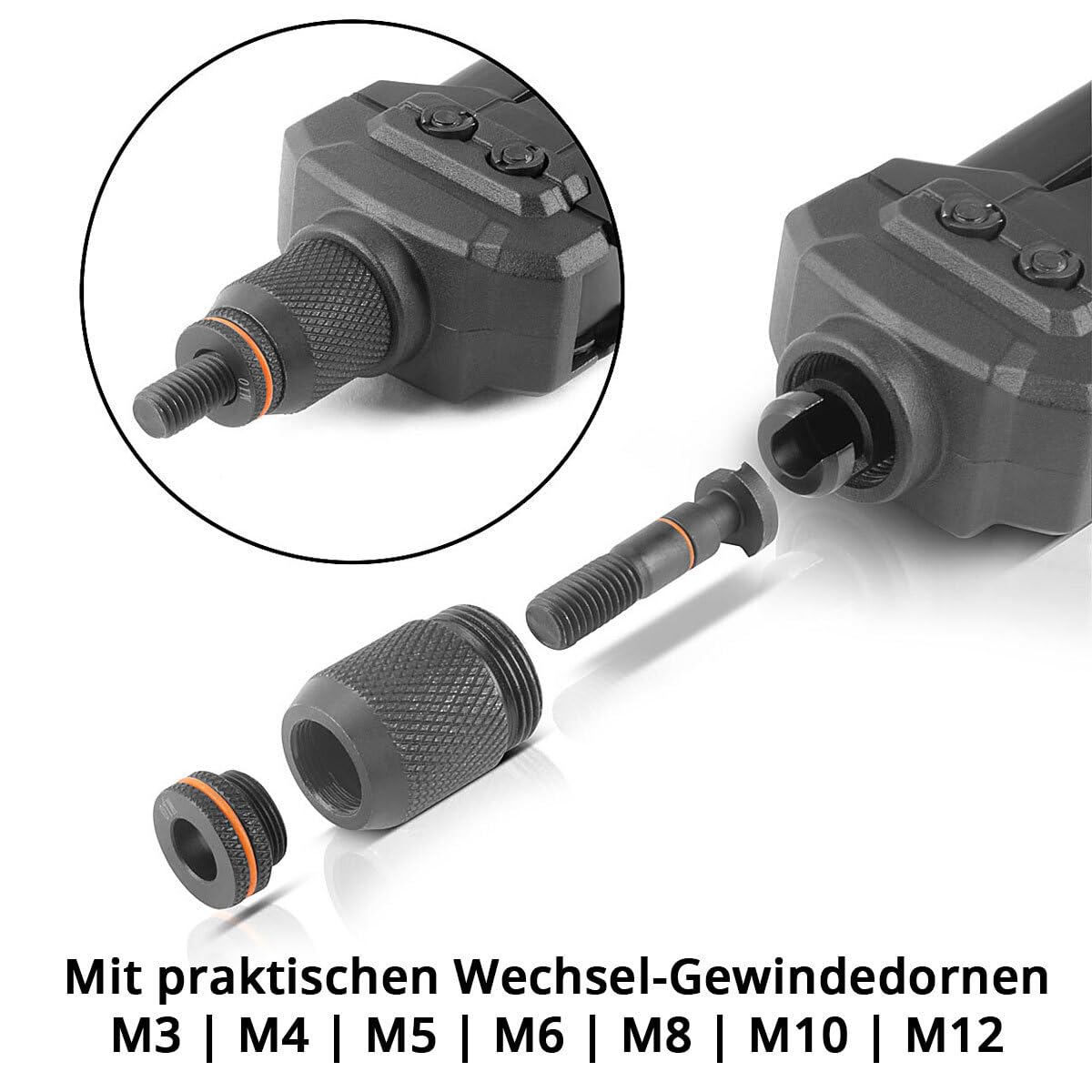 STAHLWERK Blindnietzangen-Set mit 70 Nietmuttern & stabilem Transportkoffer (NZ-16 ST) – Nietmutternzange mit 7 Wechsel-Gewindedornen (M3–M12), robuste Hebelnietzange für Metall, Kunststoff & GFK