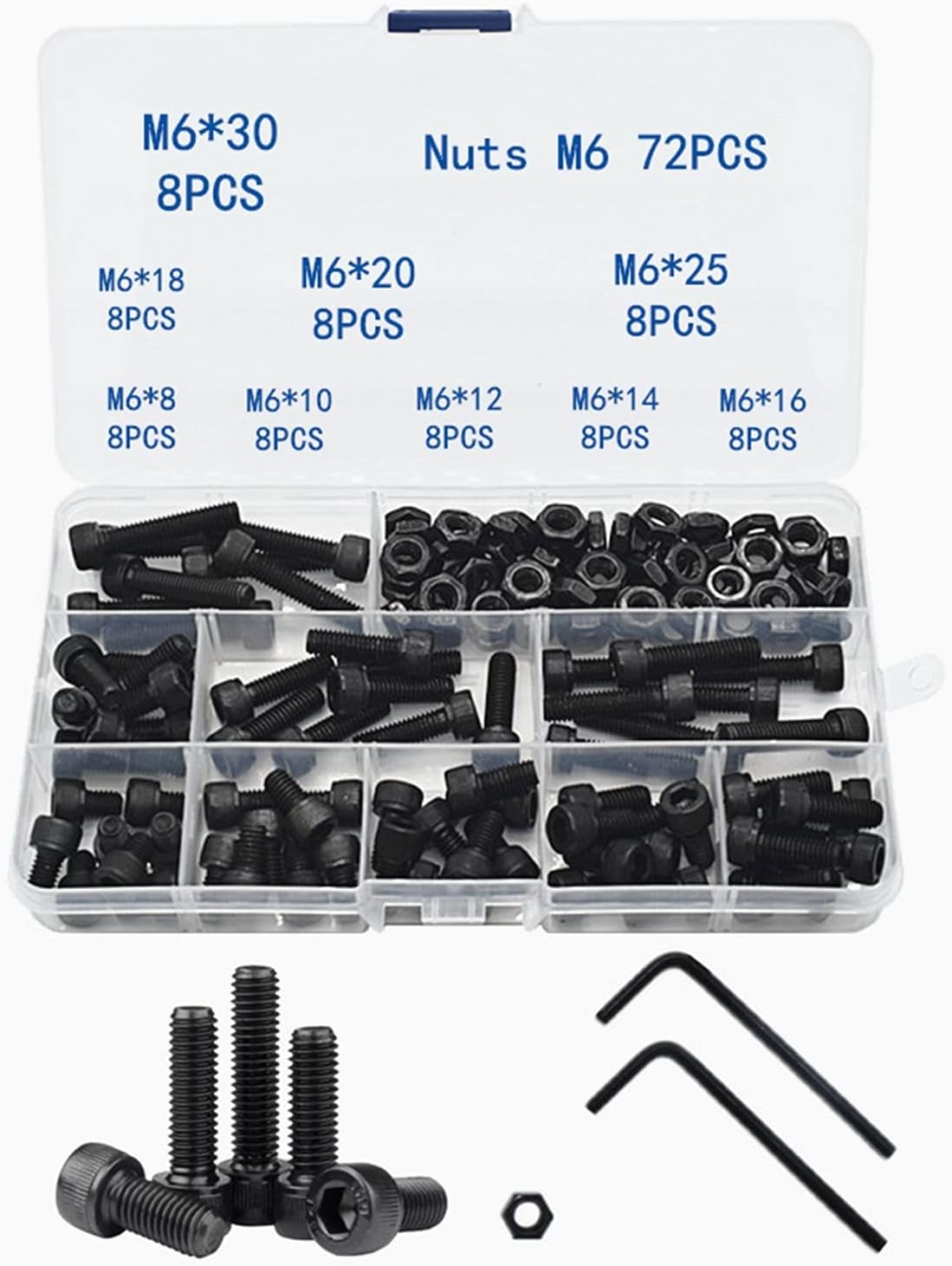YANGQI yaoqijie Hexagon Socket Head Cap Screw Nut 12.9 Grade Carbon Steel M2 M2.5 M3 M4 M5 M6 M8 Black Screw Set Bolt and Nut Assortment Kit Lasting (Color : Set M6)