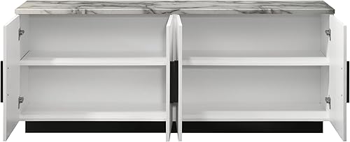 Miniatura 4 de Lilola Home Matilda - Mesa consola blanca de 63 pulgadas con parte superior de mármol sintético, diseño moderno de almacenamiento de 4 puertas con