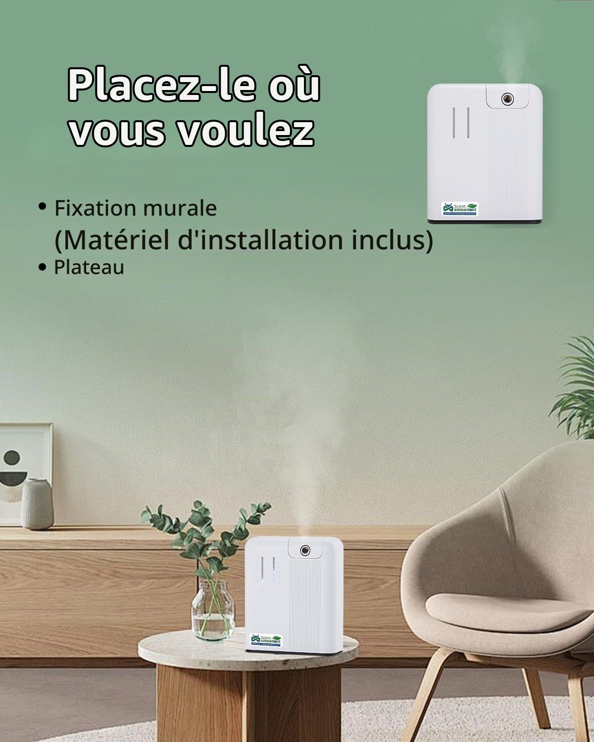 Mxmoonant Electrique Diffuseur d'Huiles Essentielles sans Eau, Mural, Couvrant 300-500m³, 300ml Bouteille d'huile, Contrôle d'Application&Timer, pour Bureau, Magasin, Hotel, Gymnase, Restaurant | Contrôle App/WIFI, compatible HVAC, mural, 300-500m³, pour