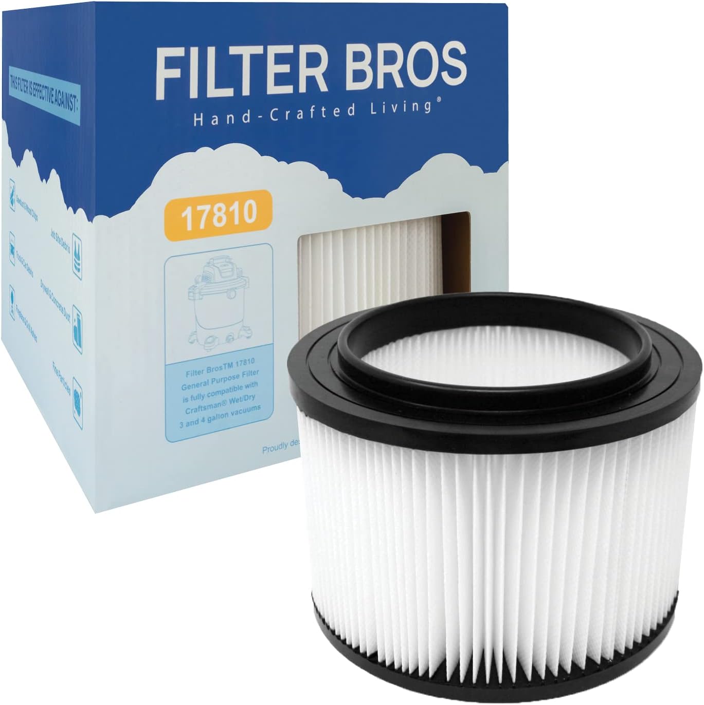 Filter Bros 16950 HEPA Replacement Filter Fits Craftsman Shop Vacuums 3-4 Gal