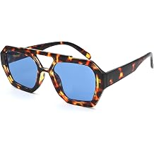 Trendy Hexagonal Aviator Sunglasses for Women Thick Square Frame Double Bridge Sun Glasses