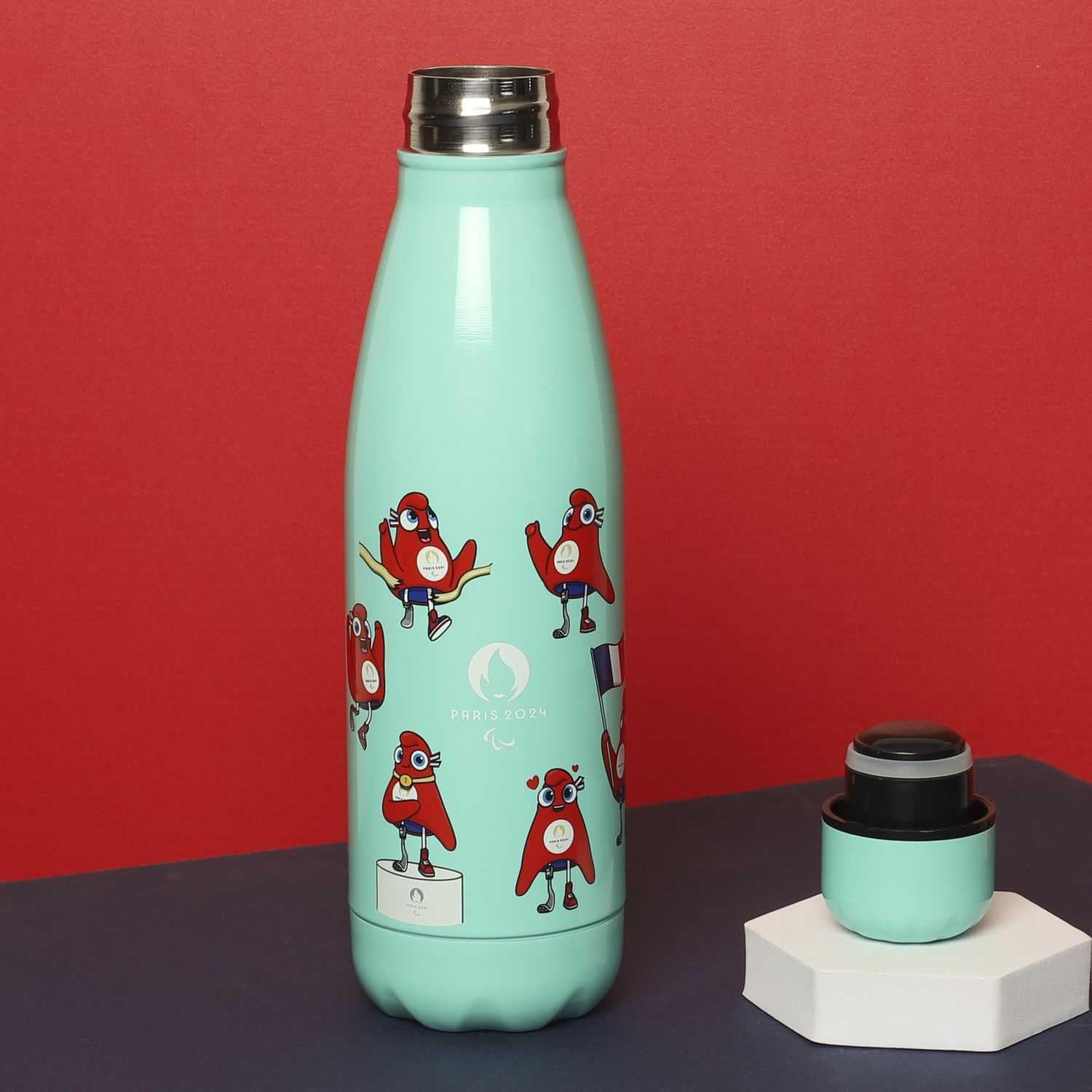 PARIS 2024 Isolierflasche – Offizielles Maskottchen Design, 50 Cl, Blau, Edelstahl, Thermosfunktion