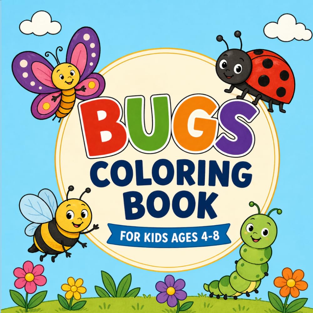 Bugs Coloring Book for Kids Ages 4–8: Fun Insect Coloring Pages for Boys and Girls with Butterflies, Bees, Ladybugs, Ants, Beetles, Spiders and Nature Scenes