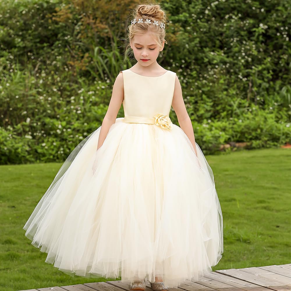 PLWEDDING Vestito da ragazza di fiori, per compleanno, tutù, pageant, in tulle, da principessa, per feste, matrimoni, bambini,