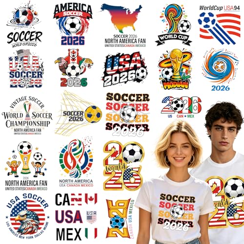 2026 Soccer Cup Iron-On Transfers for T-Shirts, 20 Sheets