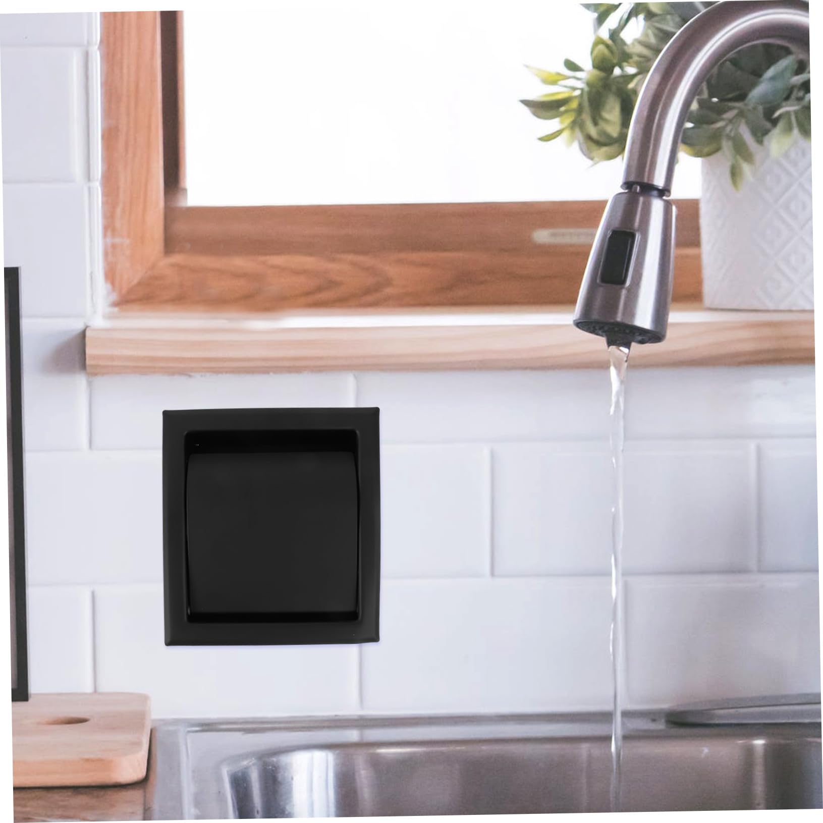 WOONEKY Portarotolo da Muro in Acciaio Inossidabile Nero, Design Moderno e Semplice, Facile da Usare e Pratico per Bagno o Cucina