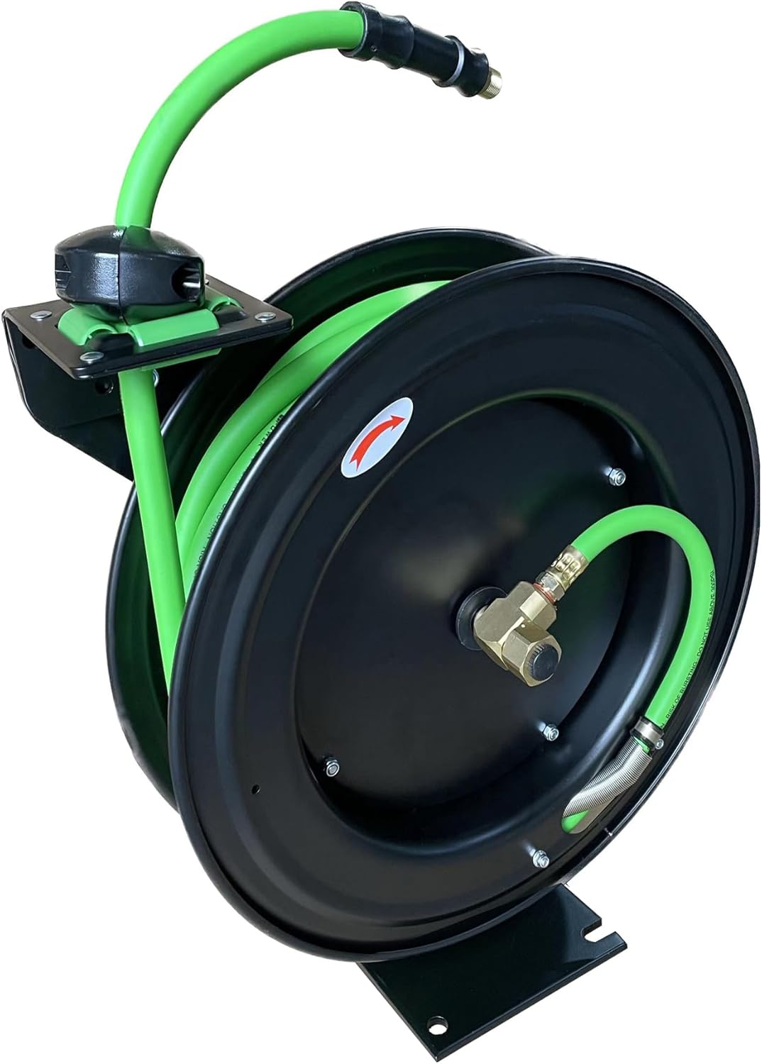Heavy-Duty Hose Reel with 3/8" x 50ft Hybrid Industrial-Grade Air Hose – Auto-Retract & Auto-Latch Mechanism, 300 PSI. DP-HL-03050V