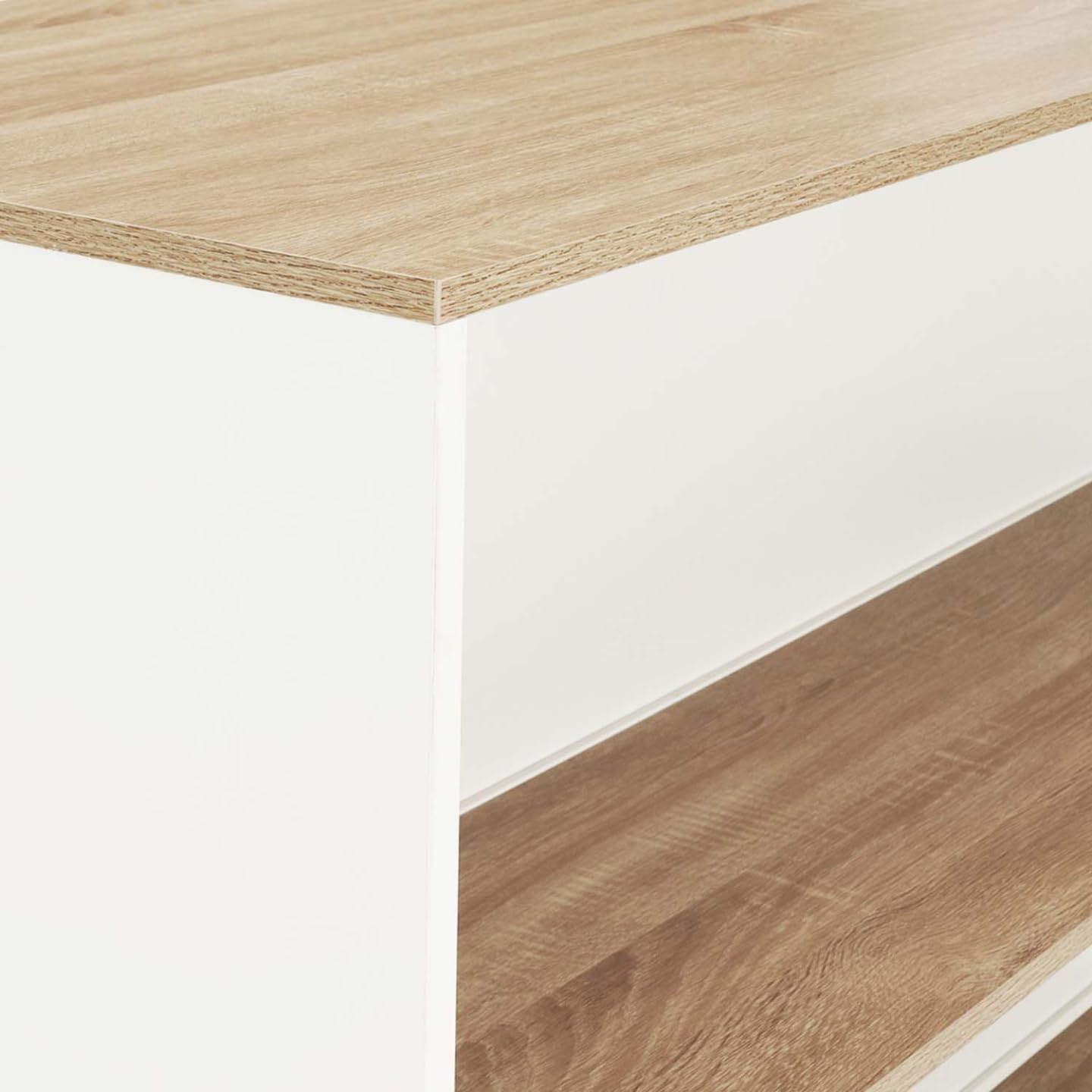 IDMarket – Mesa de Bar îlot Juno de Madera Blanca con Tablero de imitación de haya