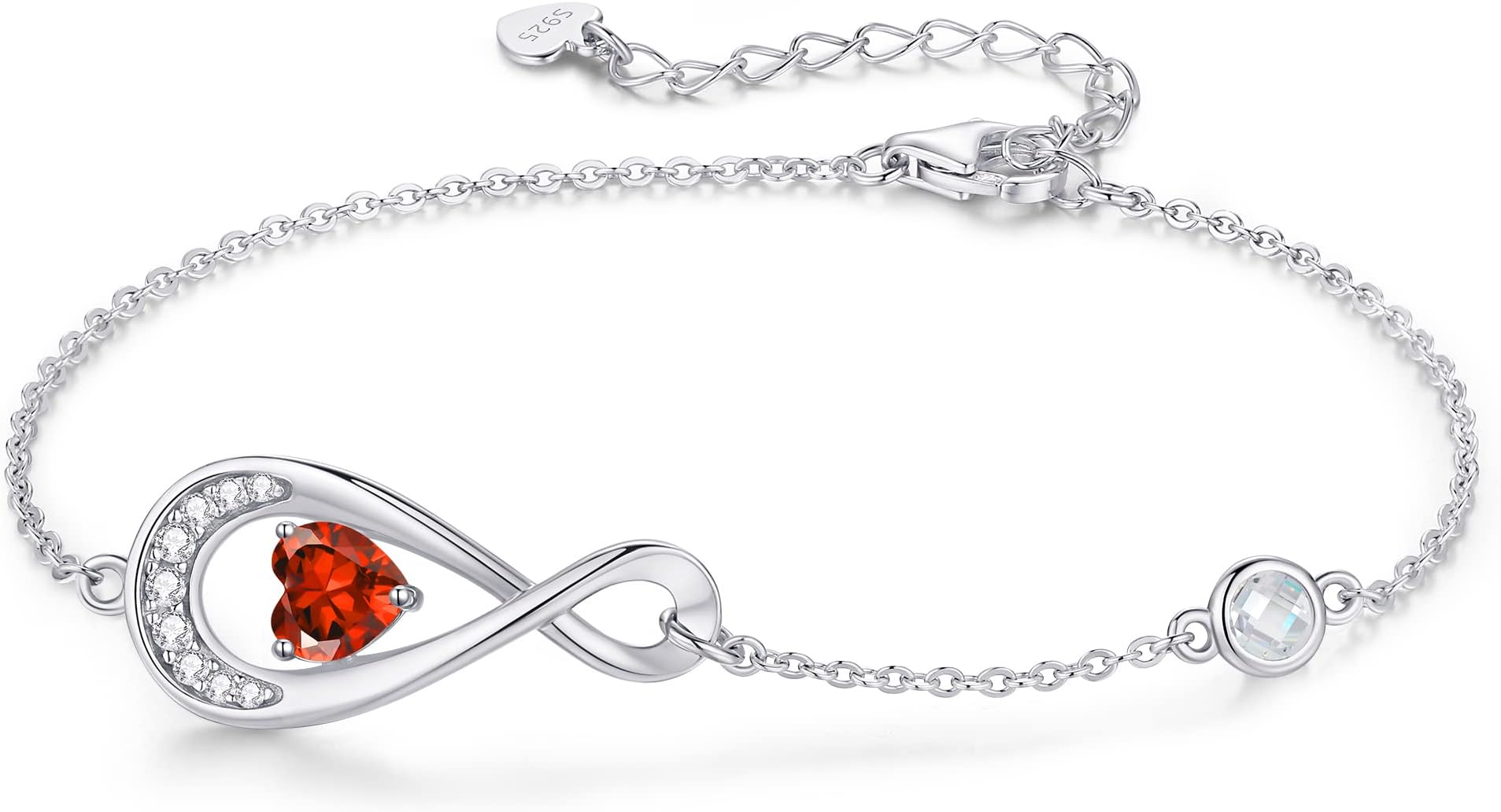 ETEVON Infinity Love Heart Birthstone Bracelet for Women Girls 925 Sterling Silver Dainty Link Charm Bracelets Birthday Christmas Anniversary Jewelry Gifts for Her Girlfriend Sister Wife Mom from Son
