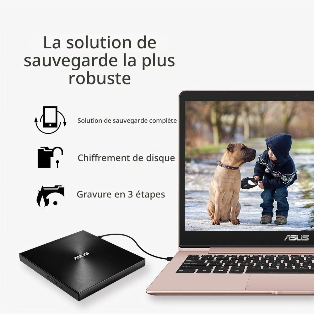 ASUS ZenDrive U9M Noir (SDRW-08U9M-U) – Lecteur Graveur CD / DVD x8 ultra-compact, M-Disc supporté, compatible avec USB 3.0 Type-C & Type-A pour Windows & Mac OS