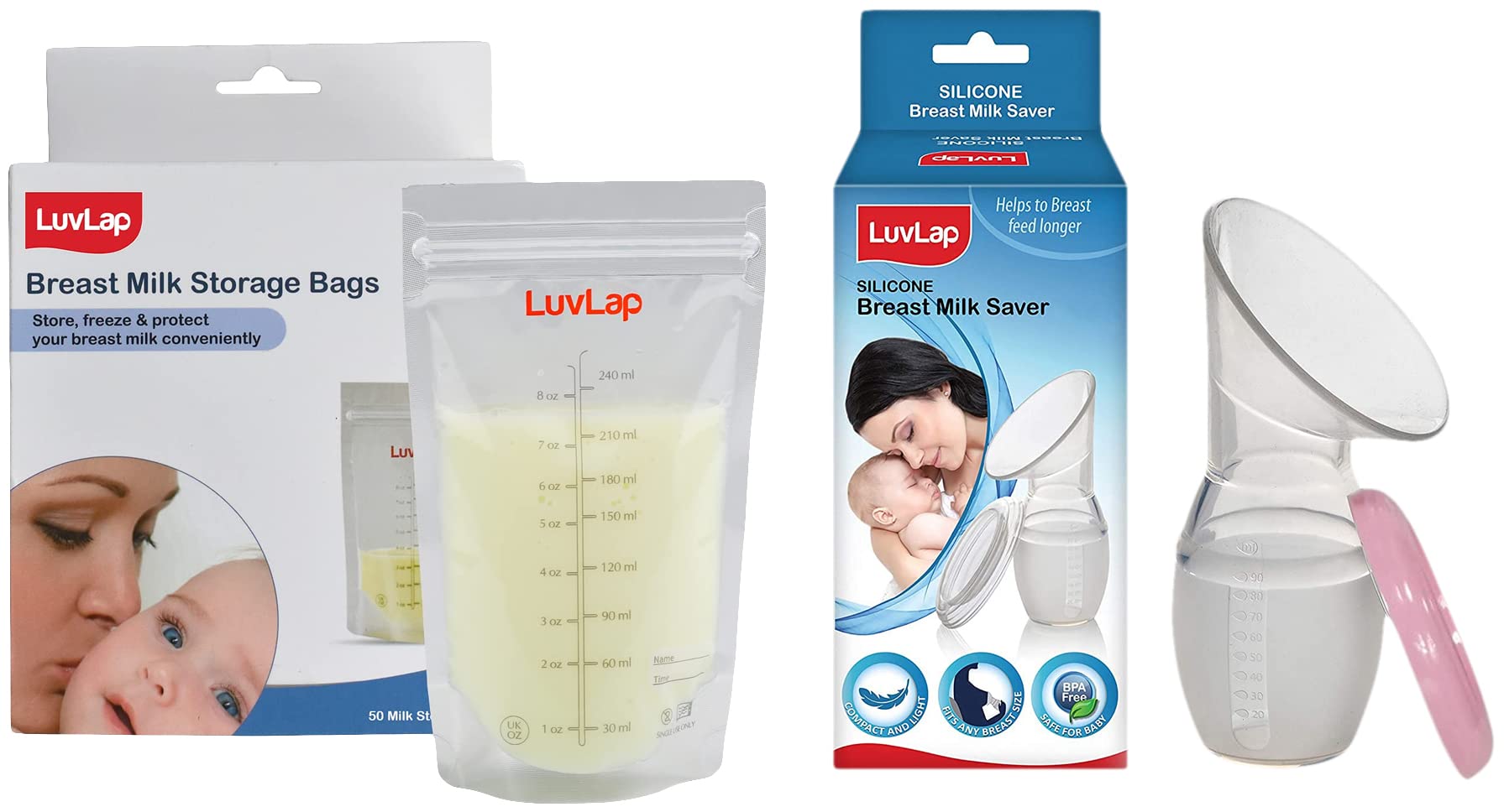 LuvLap Baby Breast Milk Storage Bags (Pack of 50), BPA Free Disposable Milk Freezer Bags for Breast Feeding, Transparent & Luvlap Silicone Food Grade Breast Milk Catcher/Saver(White, 100ml)-picture-18