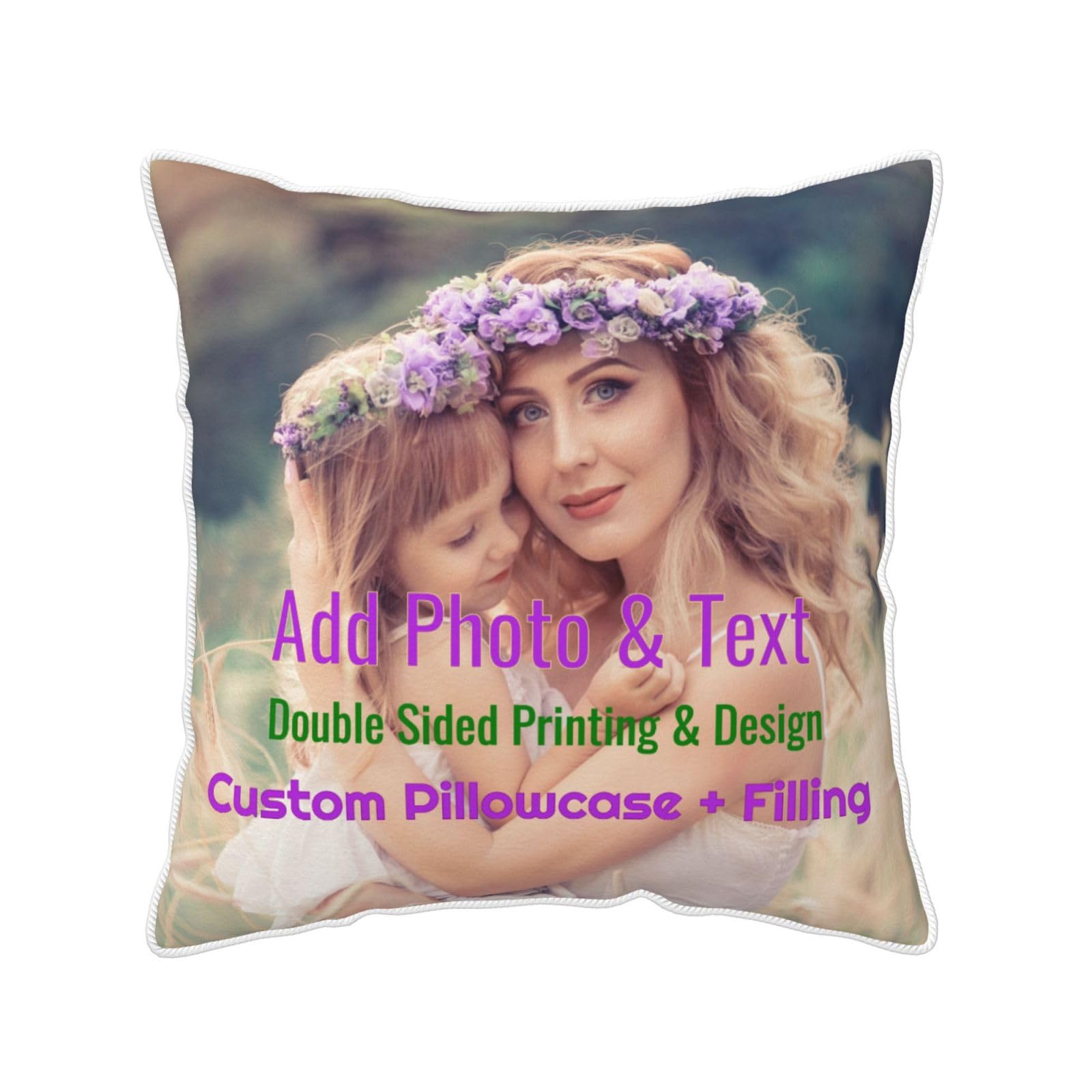 Personalised Cushion Cover with Filling Soft Velvet Custom Pillow Case Add Any Photo Text Customised Decorative Square Throw Pillow Wedding Birthday Gifts for Mum Dad Friend, 16x16in / 40x40cm