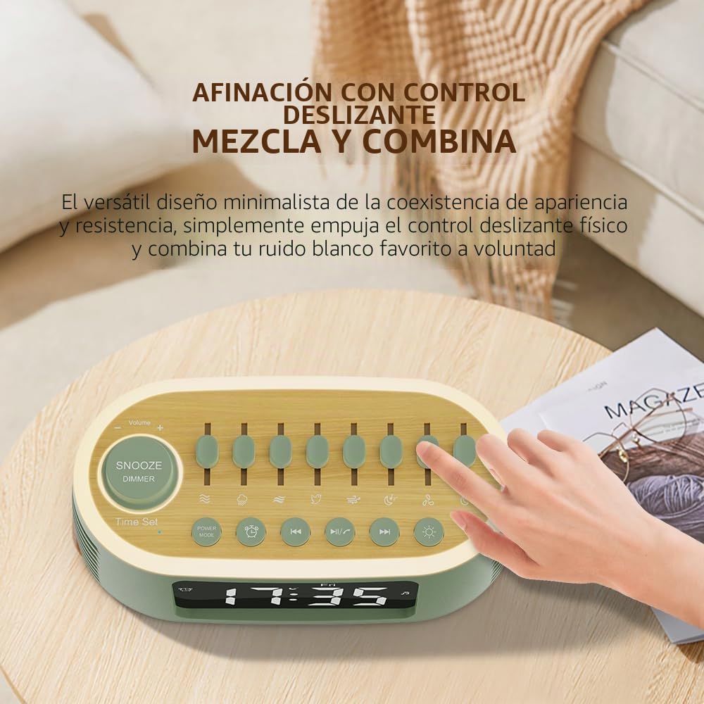 Altavoz Bluetooth Reloj despertador digital Temporizador de sueño Pantalla LED Luz nocturna RGB Máquina de sonido relajante para dormir y bebés, niños