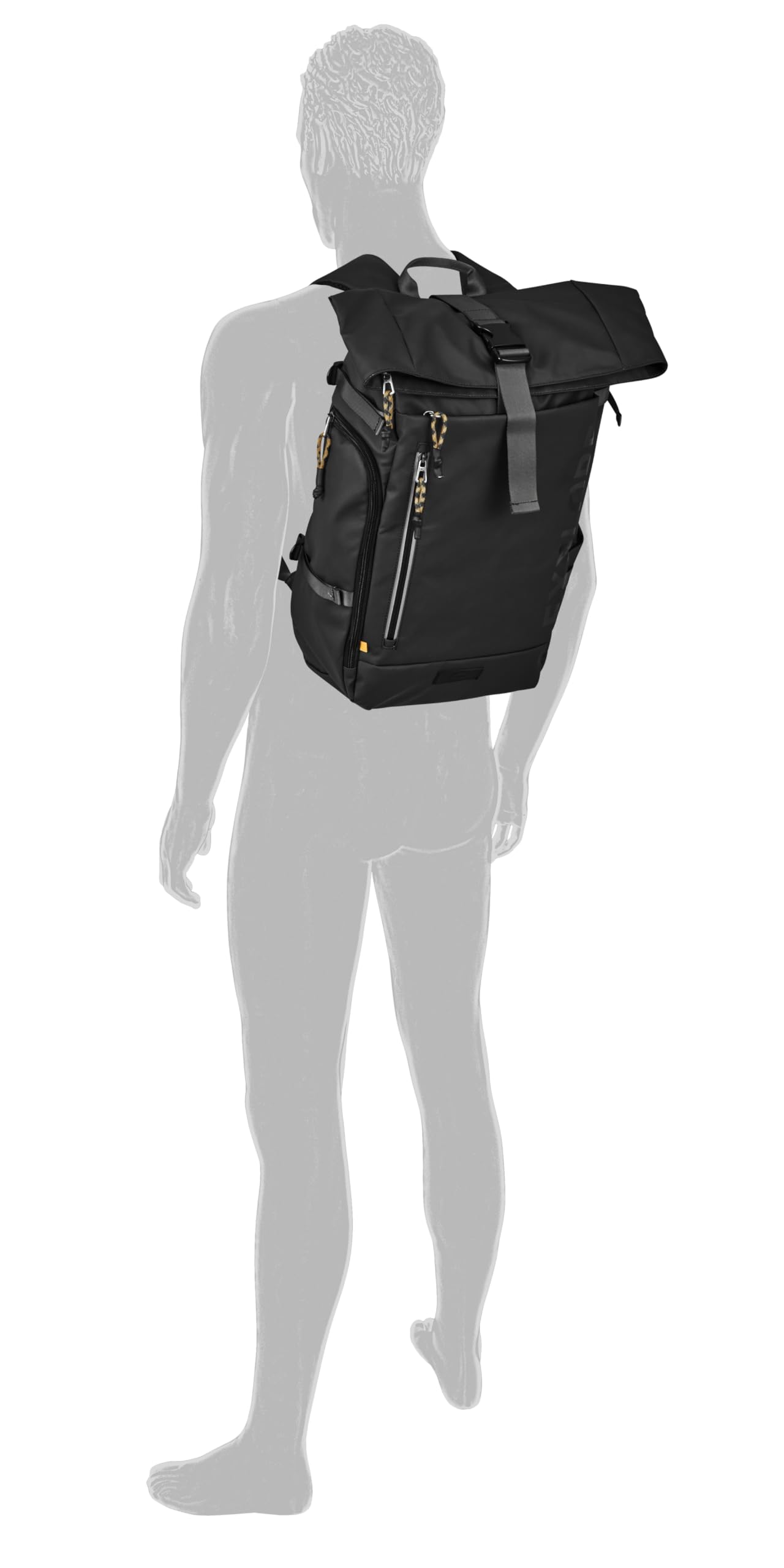 camel active Herren Explore Rolltop Rucksack aus recyceltem Nylon Schwarz, Menswear-L