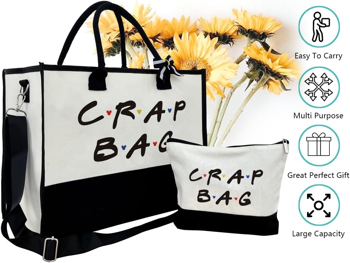 SUSZDOU Crap Bag - Gifts for Women - Initial Jute Tote Bag & Makeup Bag with Zipper Pocket Adjustable Strap - Birthday Gifts for Women Her - Reusable Grocery Bags for Picnic Shopping Holiday Camping