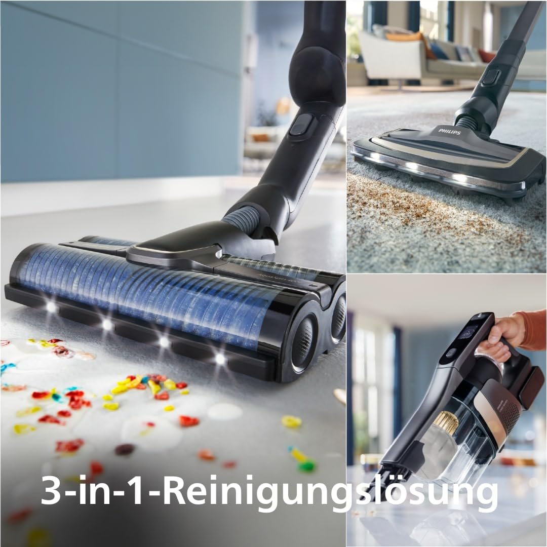 Philips AquaTrio 9000 Kabelloser Wasch- und Staubsauger – All-in-One Reiniger für Staub, Flecken, Flüssigkeiten und Tierbesitzer, Hochgeschwindigkeits-AquaSpin-Bürsten, Auto-Clean-System (XW9463/11)