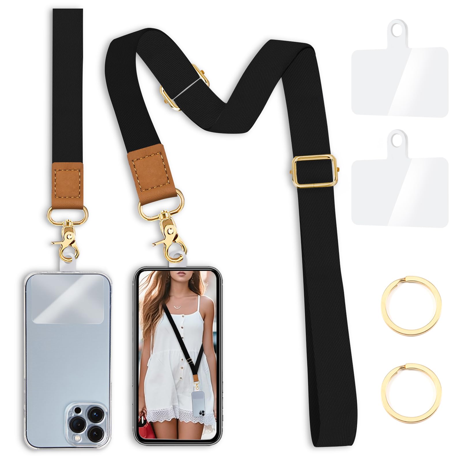 Yonlevres Phone Lanyard Crossbody Strap Wrist Neck Adjustable Women Black