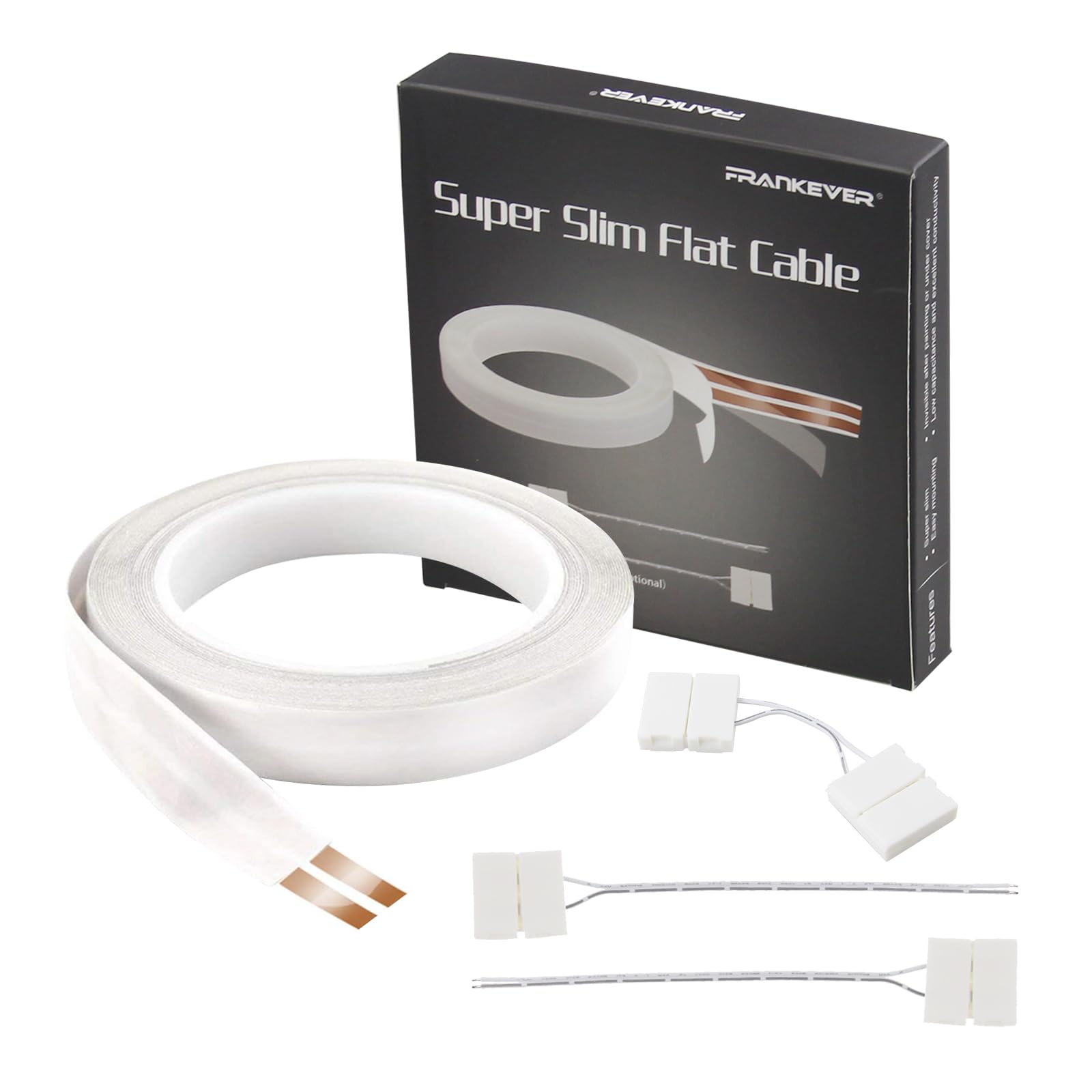 FRANKEVER 23Gauge Hidden Super Flat Audio Cable Suitable for Audio Wire LED Lighting Connection and Other Low Voltage Appliance Connection (Wire(25 ft)+2 ConnectorsD)