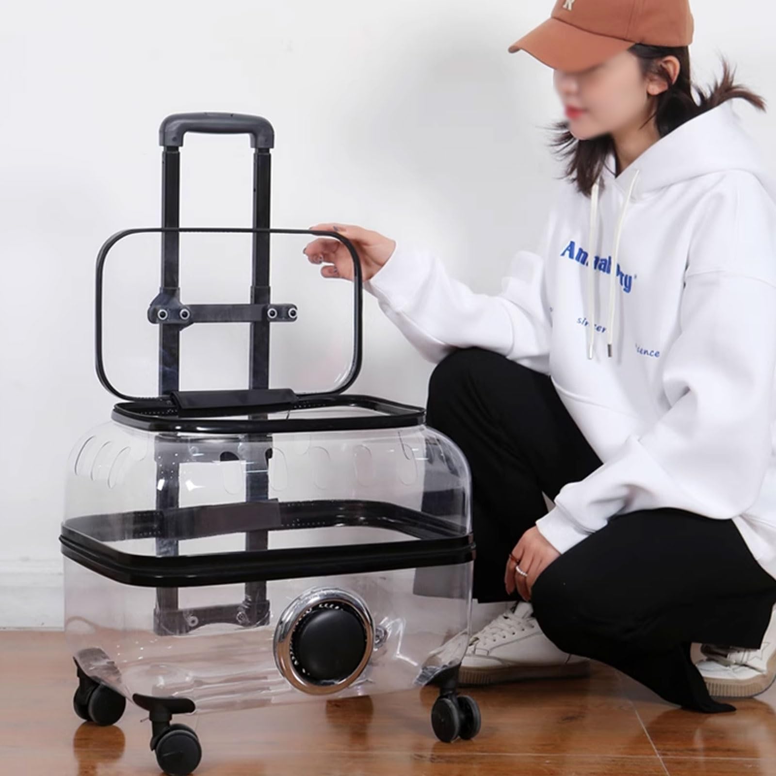 Transportin Rigido Transparente Gato Grande con Ruedas, Mochila Grande de Viaje con TelescóPicas Handle para Perros/Gatos de hasta 27 LB Uso en Exteriores (Color : Clear)