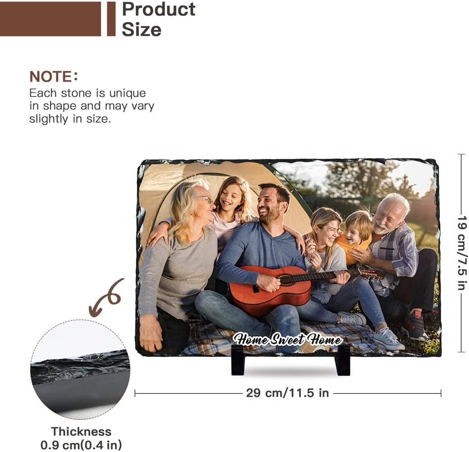 Bemaystar Personalized Picture Frame - Custom Photo Stone Rock Slate Plaque Frames, Customized Gifts for Mothers Fathers Day Valentine's Day Wedding Birthday Christmas Thanksgiving