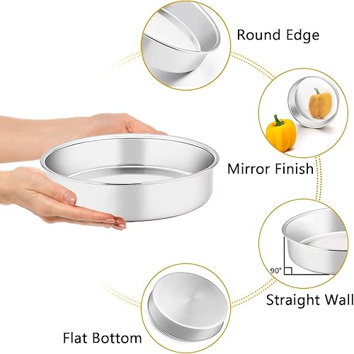 Miniatura 10 de TeamFar Moldes para tartas, molde redondo para hornear de 4689 pulgadas, núcleo de acero inoxidable y revestimiento antiadherente para cumpleaños,
