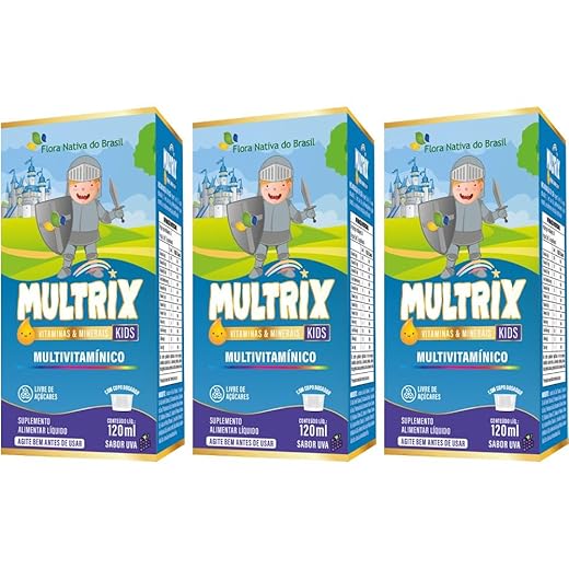 KIT 3X MULTRIX (Xarope Infantil com Vitaminas de A a Z) 120ml - Flora Nativa (120ml, Uva)