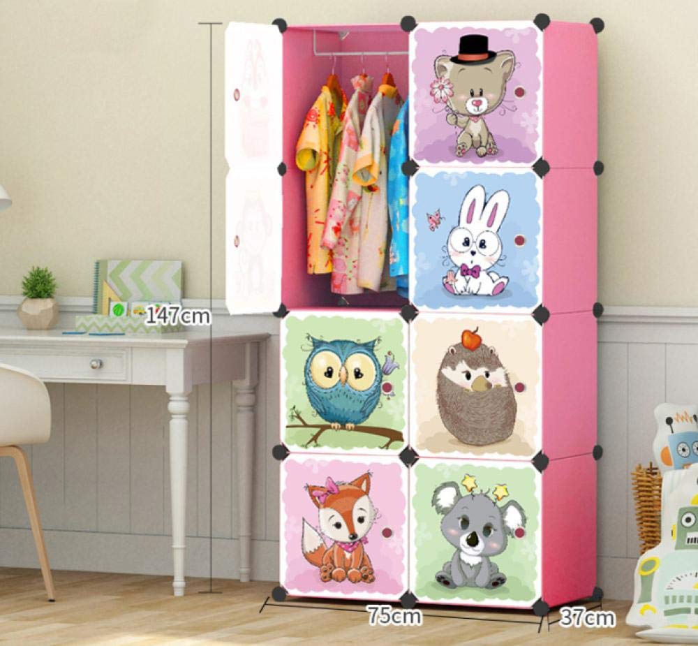 Armoire bébé rose plastique combinaison simple meuble rangement vêtement enfant 8 portes 147cm