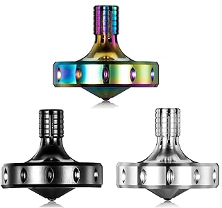 Precision Metal Spinning Top, Long Lasting Spin Time and Perfect Balance, Skilled Adult Easily Exceed 10 Mins, Portable Stainless Steel EDC Desktop Toys (3PCS L, Black+Silver+Iridescent)
