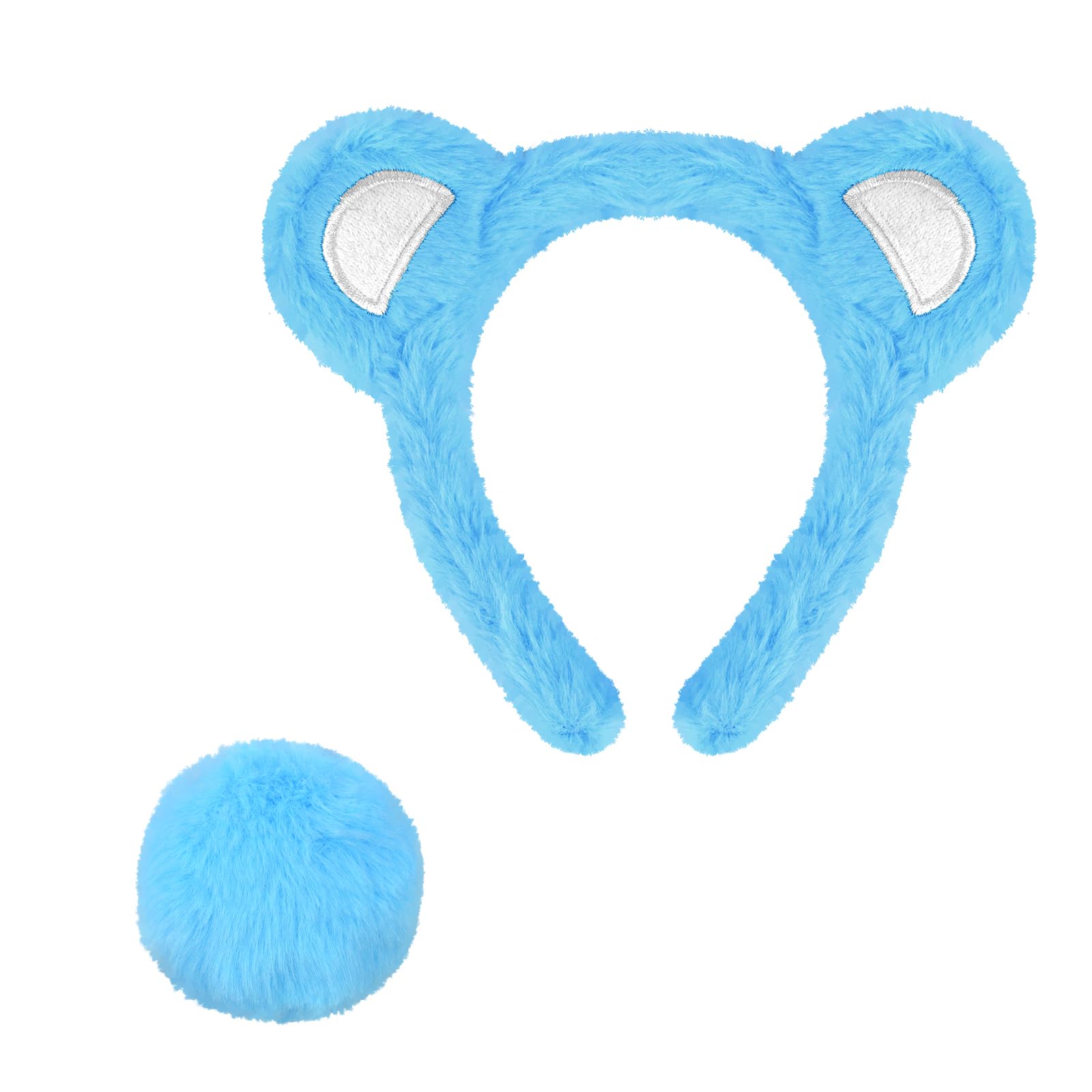Norbiariz 1 Pack Blue Bear Ears Headband – Care Bear Costume Ears and Tail Set, Blue Animal Ears for Kids & Adult Costumes