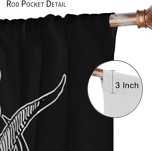 Vista 19 de Cortinas de cabeza de cabra, misteriosa cabeza de cabra malvada, calavera negra, bolsillo para barra, cortinas opacas para ventana, juego de 2