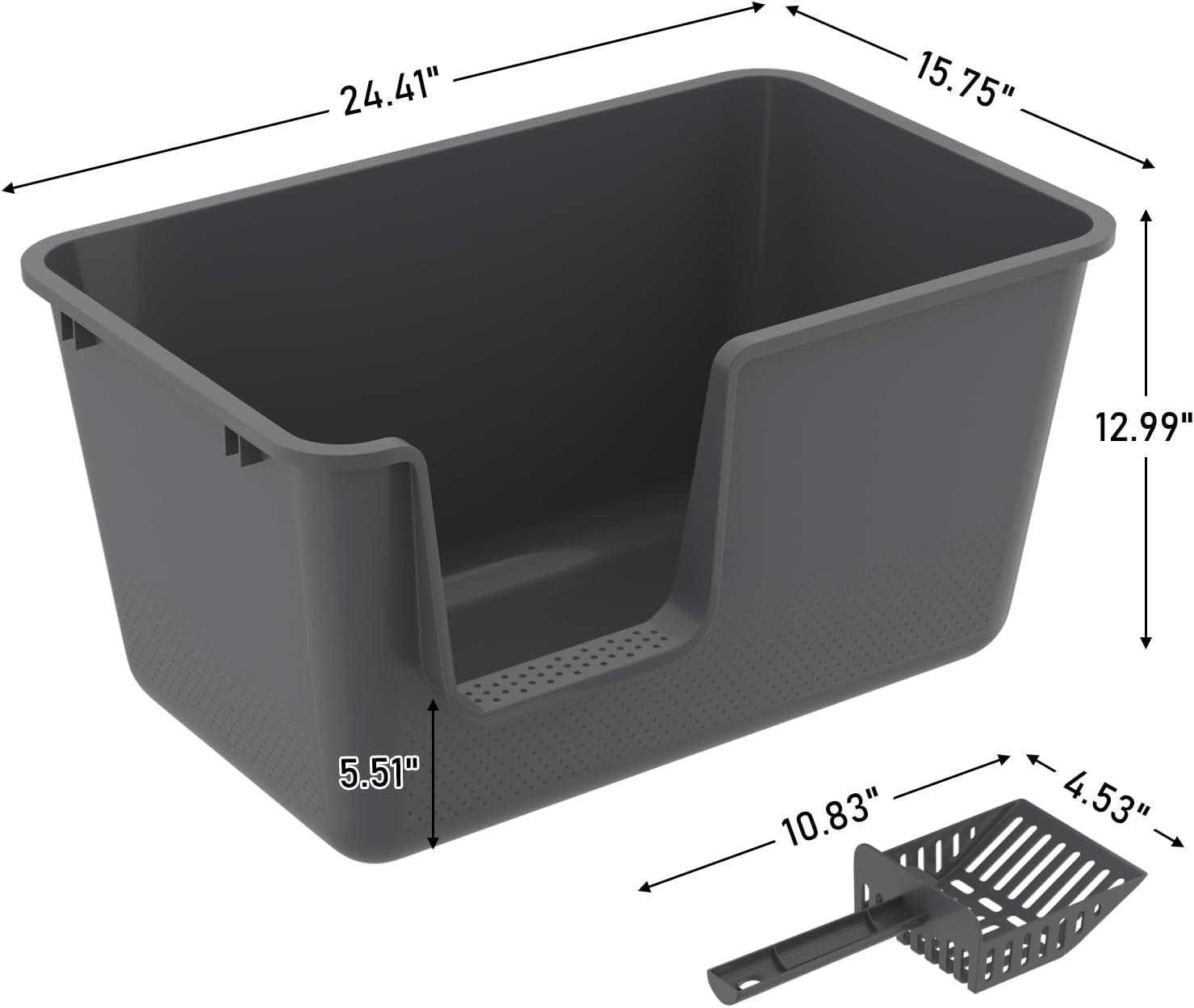4-Pack Cat Litter Box with High Sides and Scoop, Plastic Open Top Cat Litter Box, Gray