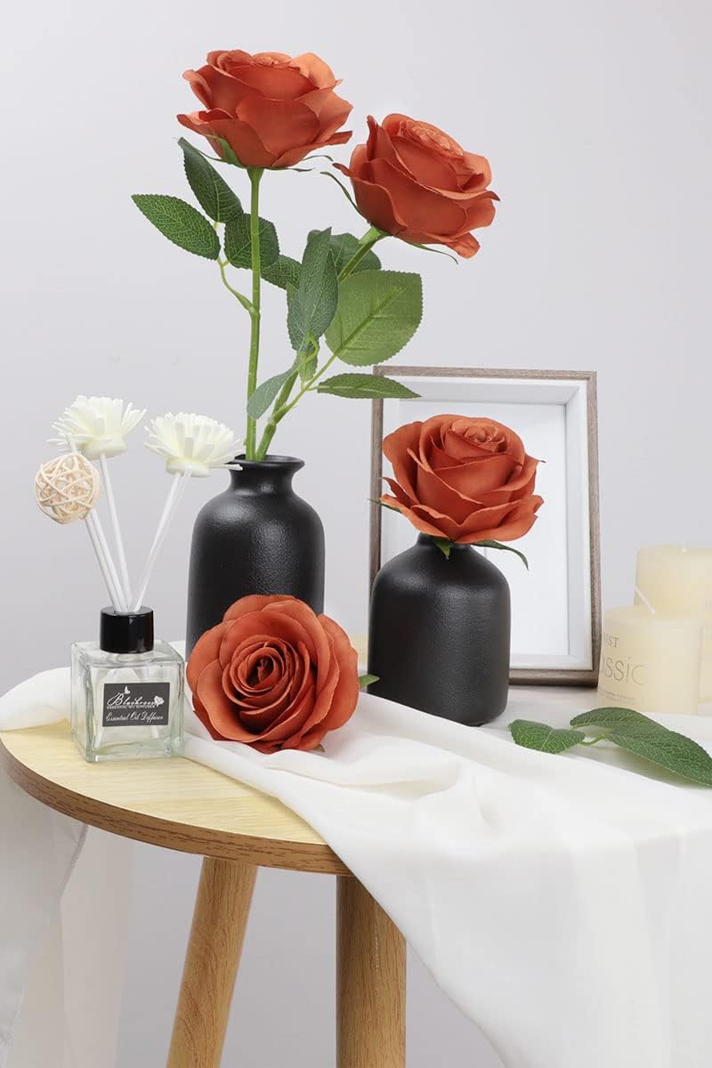 12pcs Roses Artificial Flowers Burnt Orange Fake Roses Flowers with Long Stems Silk Flowers for Wedding Bouquet Centerpices Decorations Party Bridal Baby Shower Home Decor - Image 8