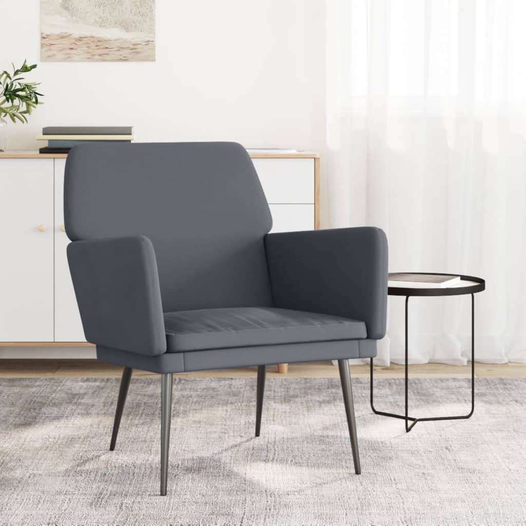 Comoda poltrona in velluto con struttura in metallo, 62 x 79 x 79 cm, grigio scuro, schienale e braccioli imbottiti per una seduta rilassante, istruzioni di montaggio incluse (lingua italiana