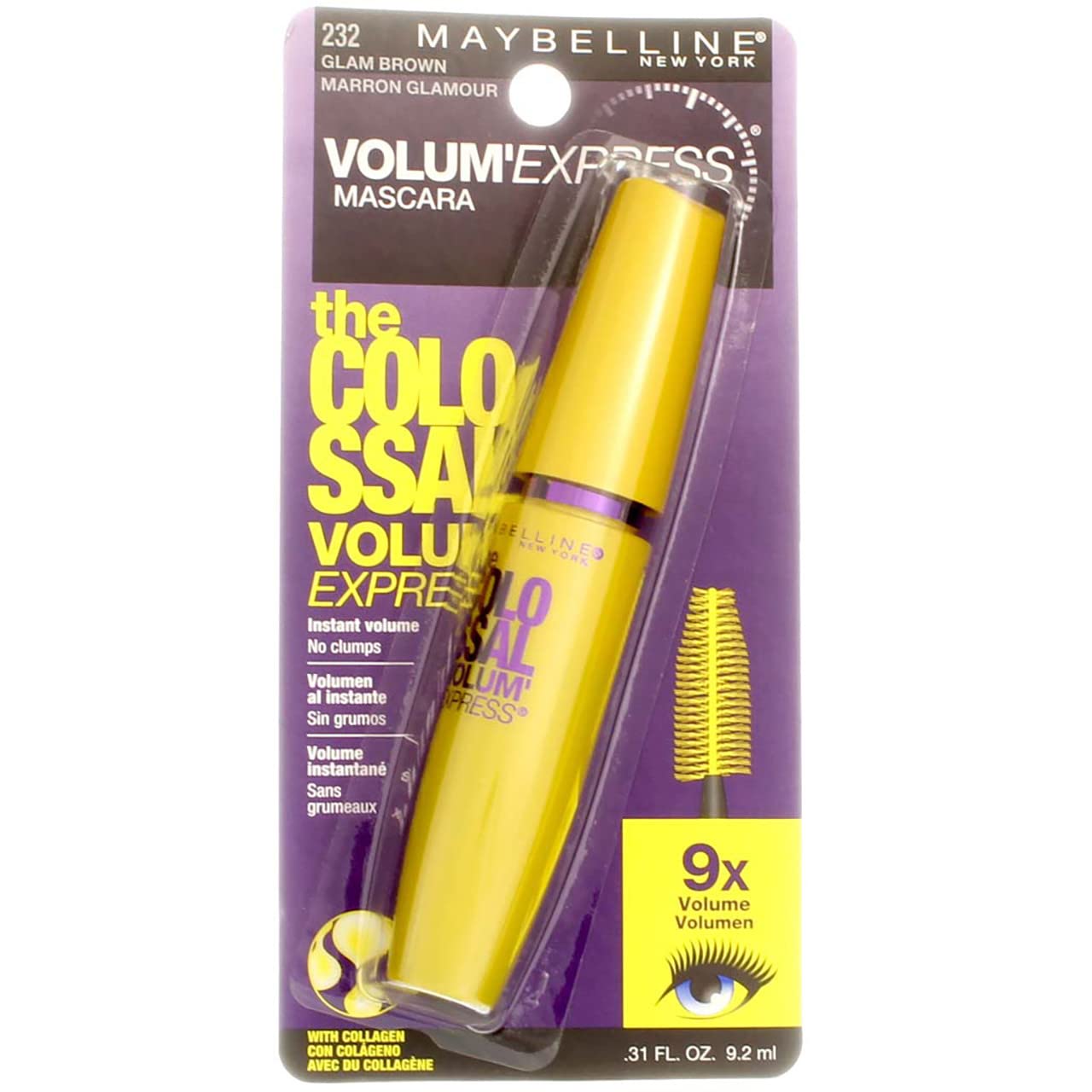 Maybelline New York Volum' Express Colossal Washable Mascara, Glam Brown [232] 0.31 oz by Maybelline