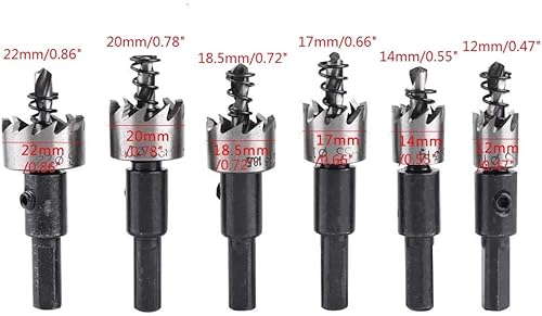 Miniatura 2 de Driak Juego de 6 brocas de sierra de agujero HSS de 12-22mm0.47-0.86" HSS Juego de brocas helicoidales con llave para cortador de metal de acero