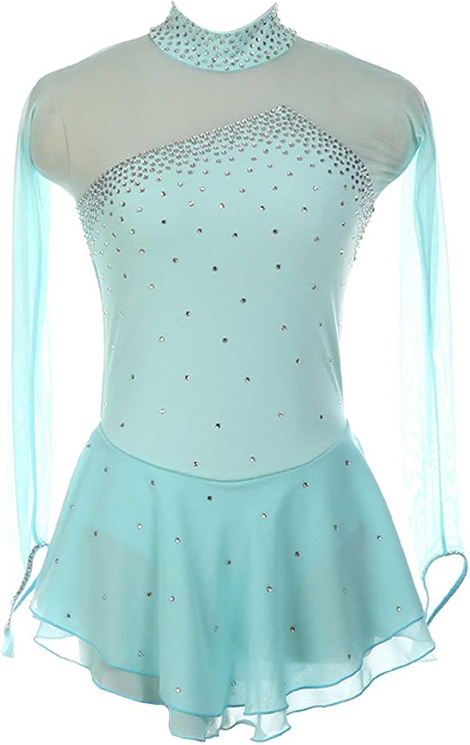 Figure Skating Skirt for Kids Girls, Long Sleeve Rhinestones Ice Figure Skating Dress, Warm Skate Competition Custumes