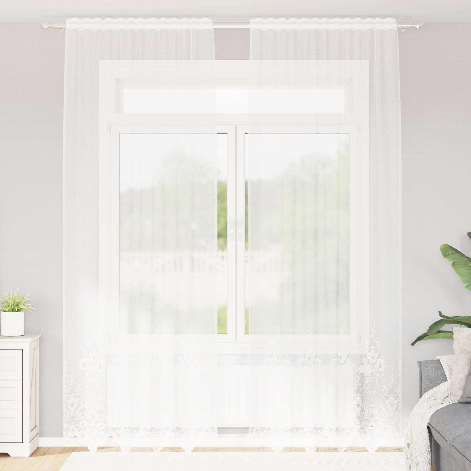 Voilage blanc en polyester de haute qualité avec galon et œillet