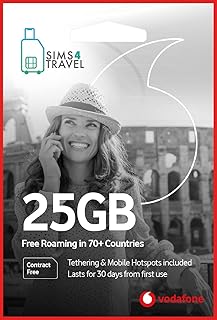 Vodafone Data Sim Card Preloaded with 25GB 4G/5G Data for use in over 70 Countries Worldwide. No Contracts, No Commitments, No Credit Checks, No Tie-ins, No Personal ID. (Valid for 1 Month)