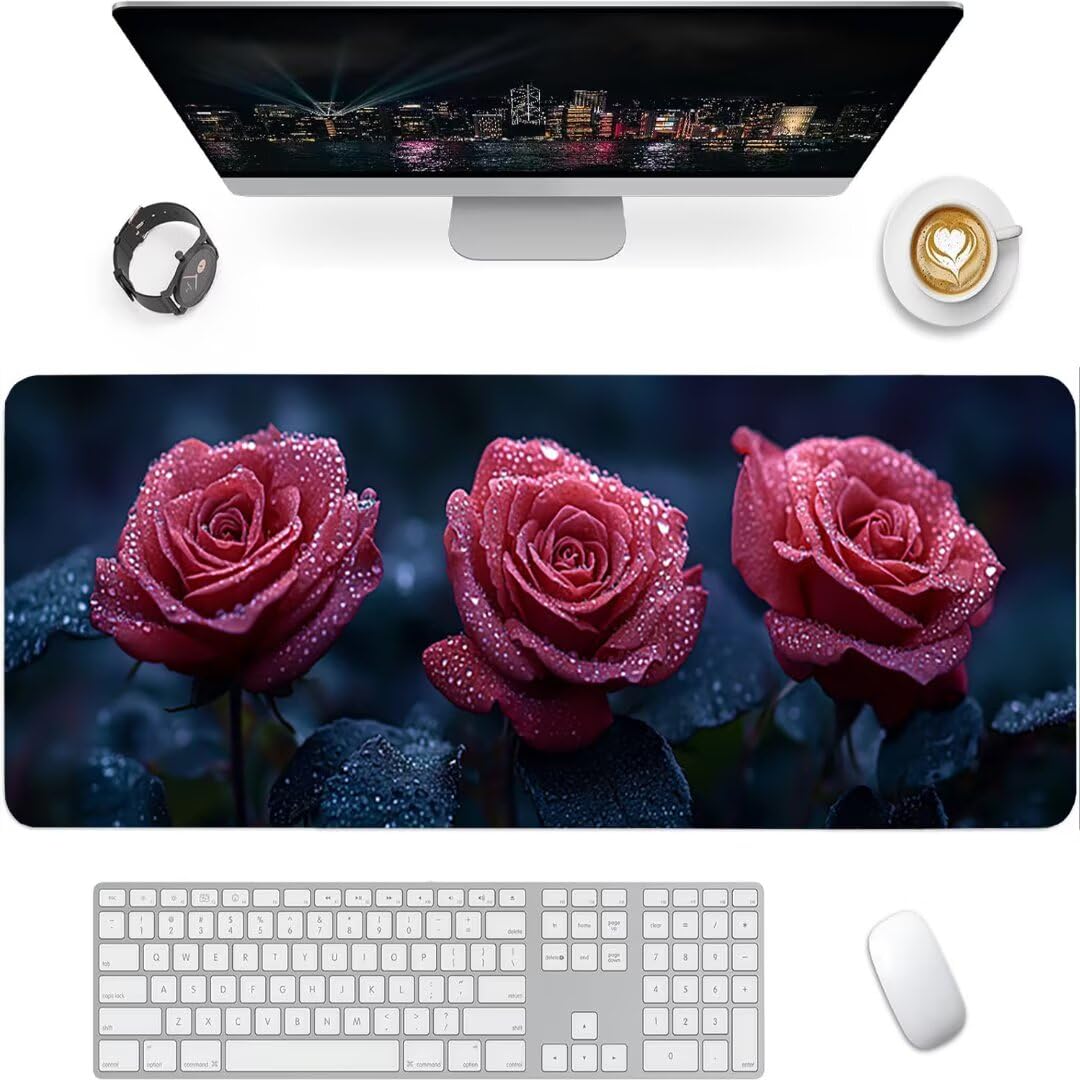 Podkładka pod mysz XXL kwiat roślina podkładka pod mysz XXL - 1400 x 600 x 3 mm - duża podkładka pod mysz do szycia, wodoodporna i antypoślizgowa, do PC, laptopa - poprawia dokładność i szybkość