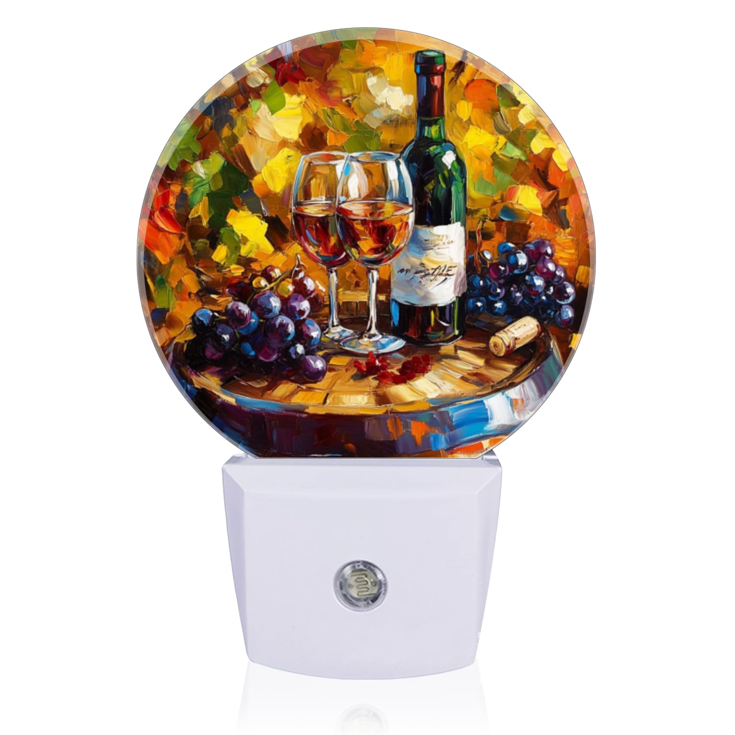 Mearafois LED Night Lights Lamp with Dusk to Dawn Sensor Wine Theme Scene Oil Painting Night Light Plug